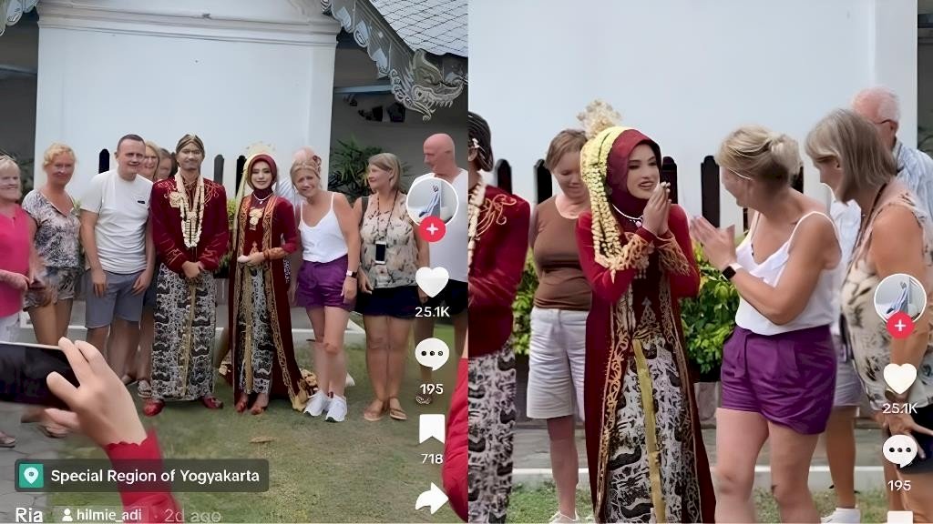 Dikira Wisata Budaya, Resepsi Pernikahan di Yogyakarta Didatangi Bule. Gambar : TikTok @argtnjl