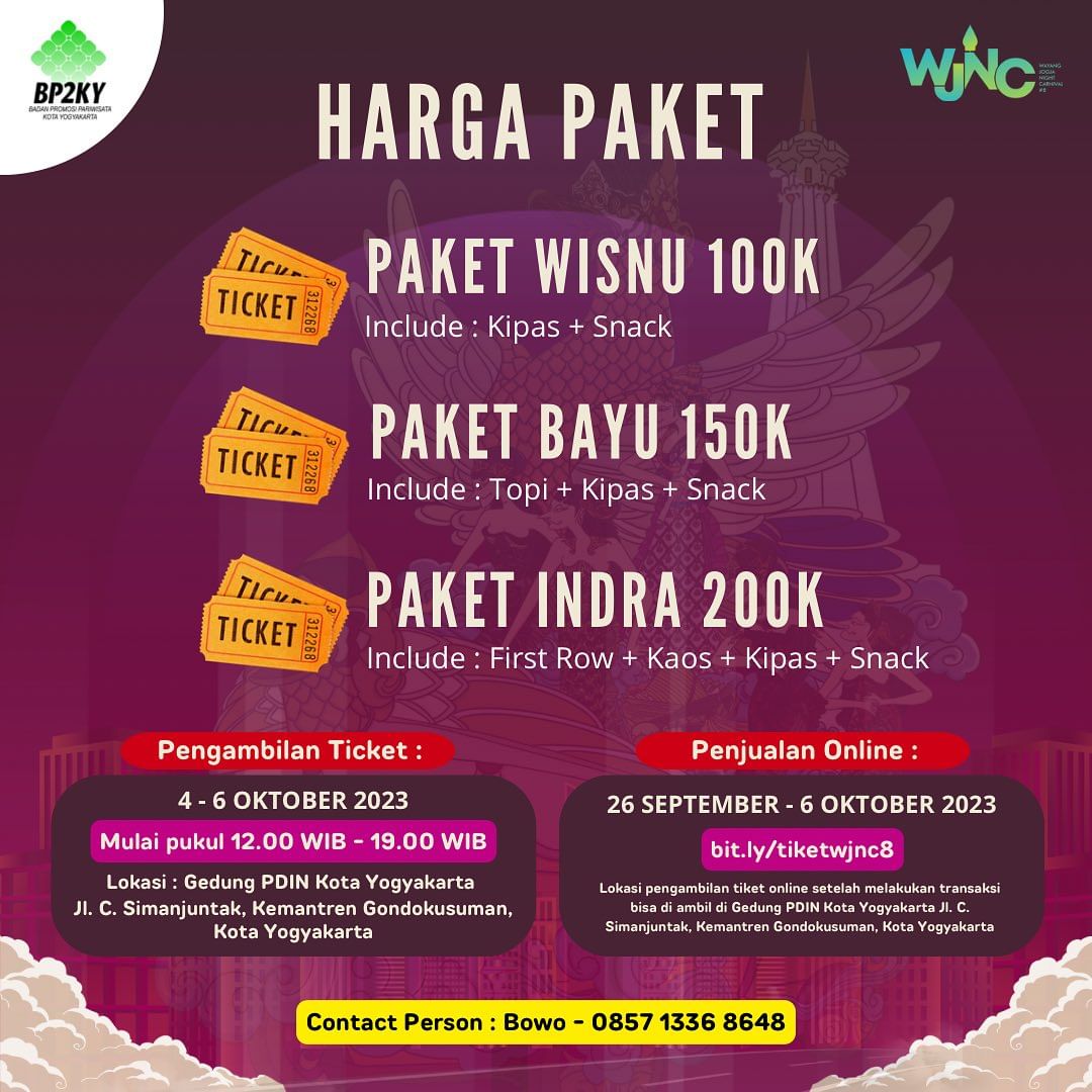 Harga dan Link Penjualan Tiket Wayang Jogja Night Carnival (WJNC)  2023