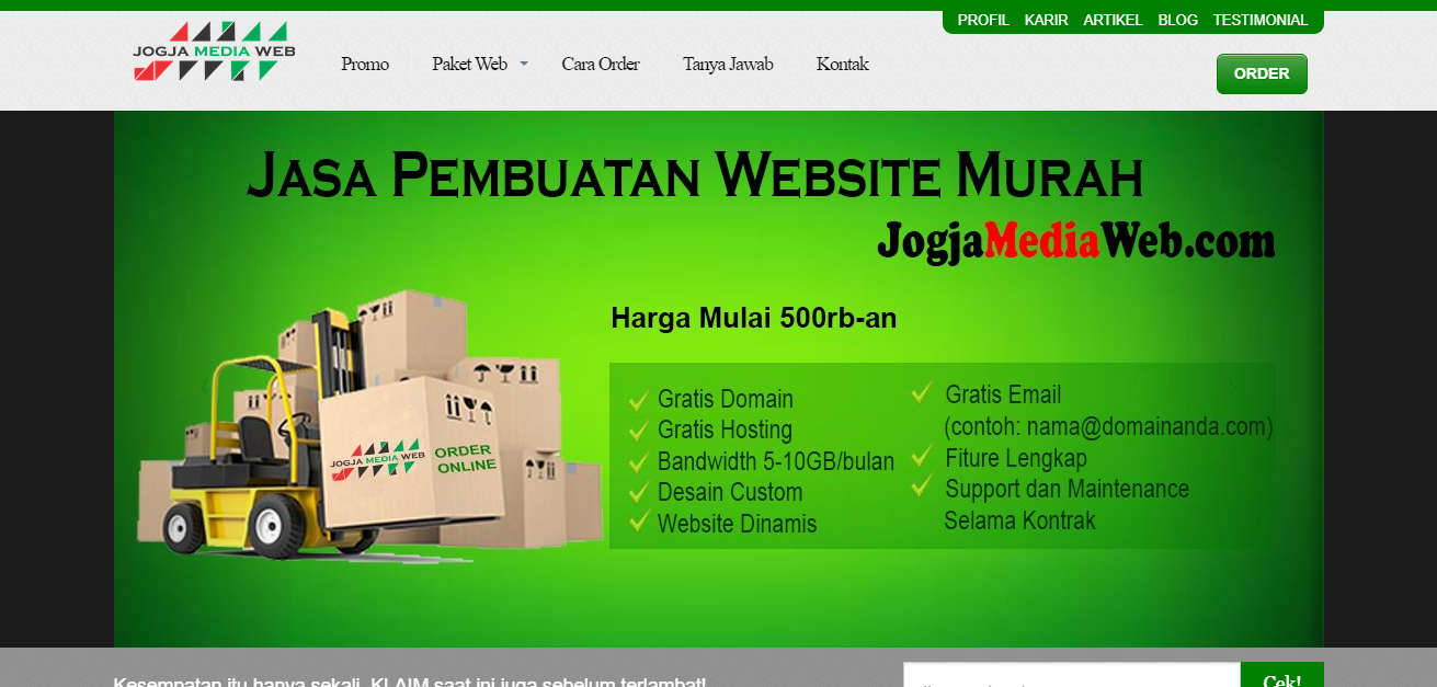 CV. JOGJA MEDIA WEB (JMW) Jogja Media Web (JMW) berbadan usaha CV. JOGJA MEDIA WEB (AHU-0002919-AH.01.14 Tahun 2019)  adalah perusahaan jasa pembuatan web yang hadir sejak 2014 berlokasi Yogyakarta dengan mengedepankan pelayanan ke pada klien, Jogja Media Web menawarkan jasa pembuatan web, sistem informasi, serta internet marketing dengan layanan profesional dan hasil yang berkualitas. 